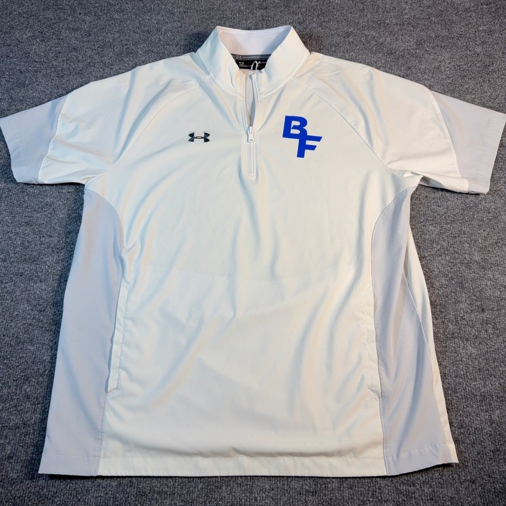 Under Armour Mens Quarter Zip Short Sleeve Pullover White Gray BF Logo Large